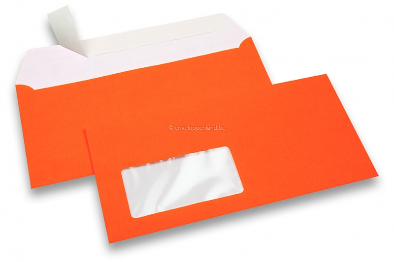 Neon enveloppen - oranje, met venster 45 x 90 mm, 20 mm van links, 15 mm van onder