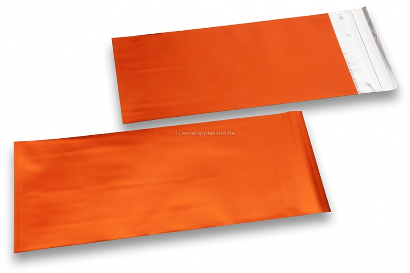 Oranje gekleurde mat metallic folie enveloppen - 110 x 220 mm