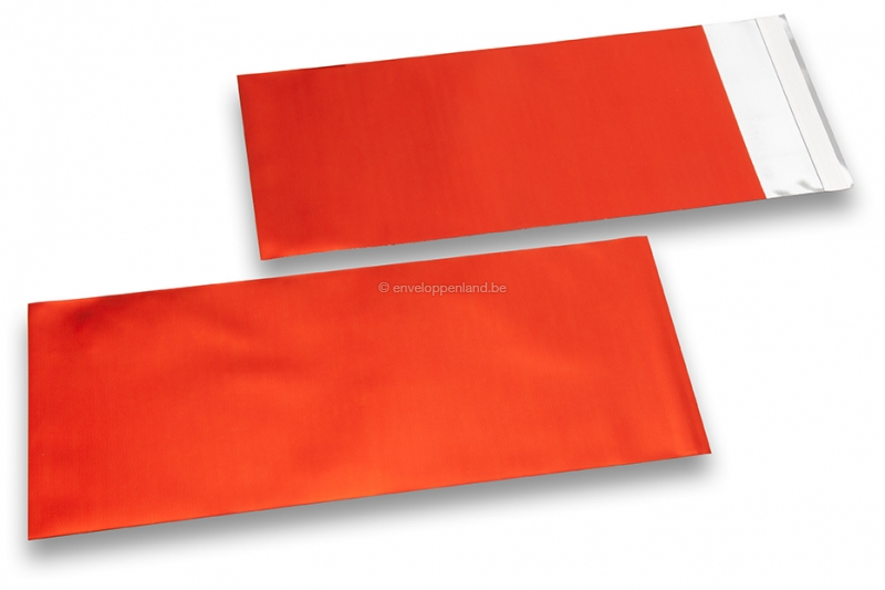 Rood gekleurde mat metallic folie enveloppen - 110 x 220 mm
