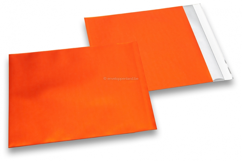 Oranje gekleurde mat metallic folie enveloppen - 165 x 165 mm