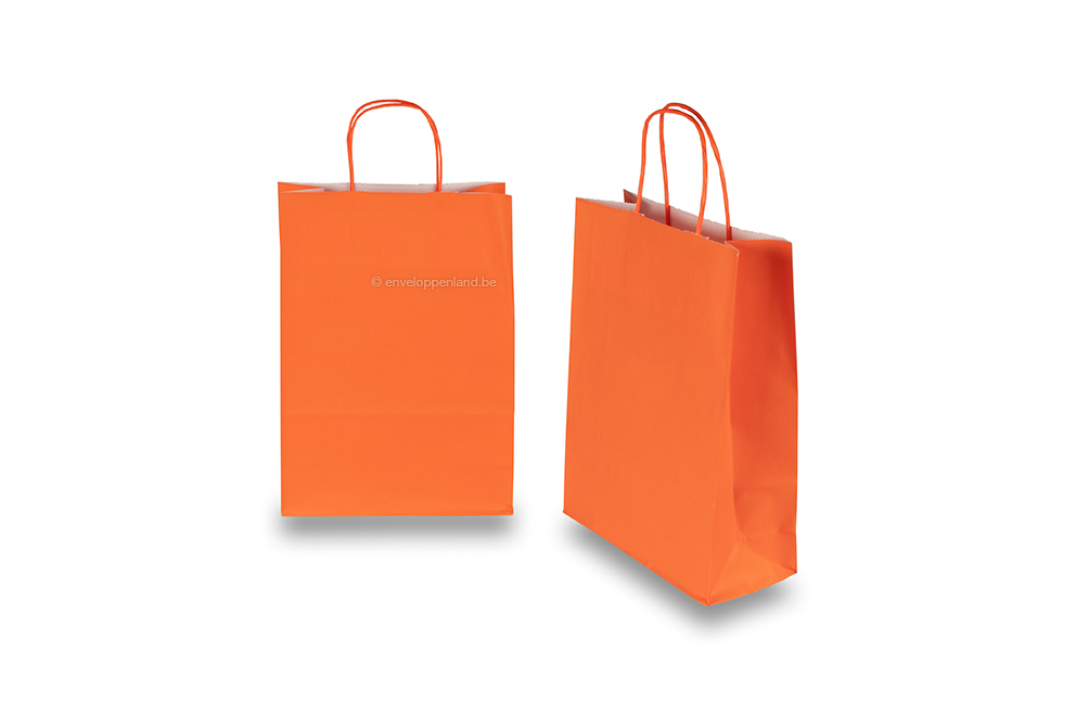 Papieren draagtassen gedraaide handgreep - oranje 220 x 100 x 310 mm, 90 gr
